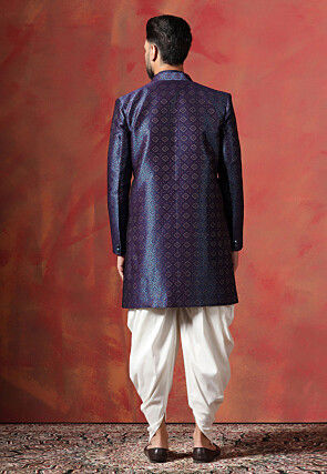 Woven Cotton Dhoti Kurta in Navy Blue