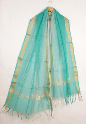 Woven Cotton Dupatta in Turquoise