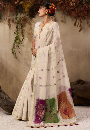 Handloom Cotton Saree in Off White