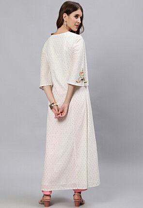 Woven Cotton Jacquard A Line Kurta in White
