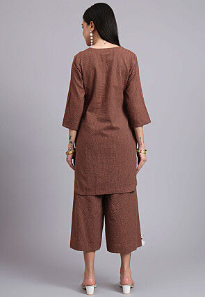 Woven Cotton Jacquard Co Ord Set in Brown