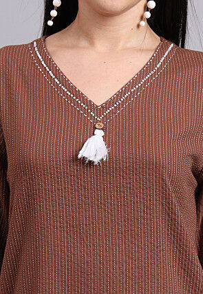 Woven Cotton Jacquard Co Ord Set in Brown