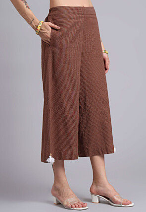 Woven Cotton Jacquard Co Ord Set in Brown