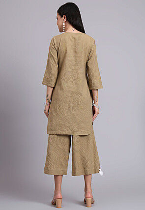 Woven Cotton Jacquard Co Ord Set in Light Brown