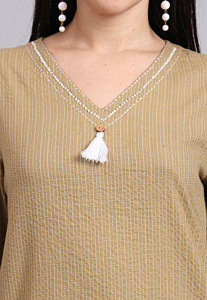 Woven Cotton Jacquard Co Ord Set in Light Brown