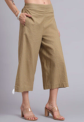 Woven Cotton Jacquard Co Ord Set in Light Brown