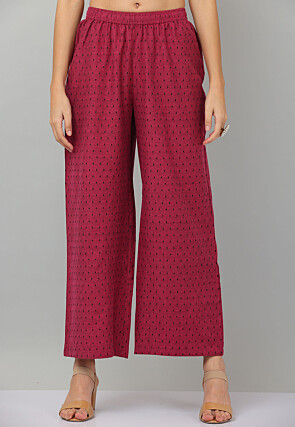 Woven Cotton Jacquard Co Ord Set in Maroon