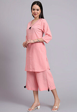 Woven Cotton Jacquard Co Ord Set in Pink