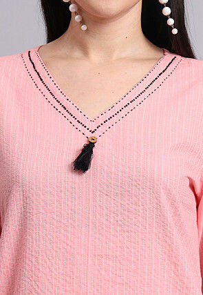 Woven Cotton Jacquard Co Ord Set in Pink