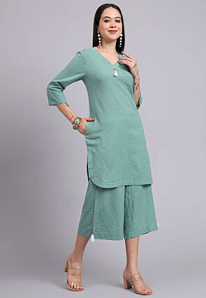 Woven Cotton Jacquard Co Ord Set in Sea Green