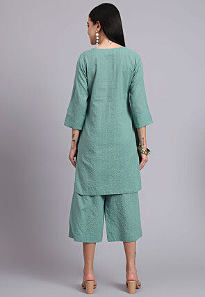 Woven Cotton Jacquard Co Ord Set in Sea Green