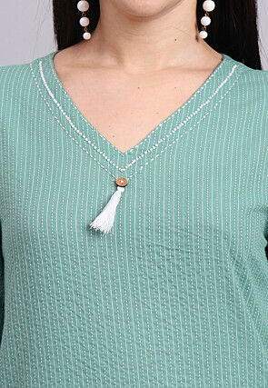 Woven Cotton Jacquard Co Ord Set in Sea Green