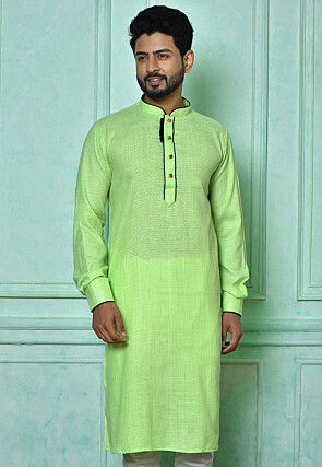 Woven Cotton Jacquard Kurta in Light Green