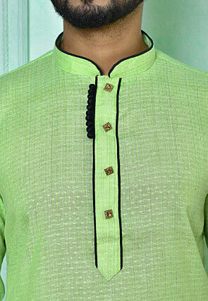 Woven Cotton Jacquard Kurta in Light Green