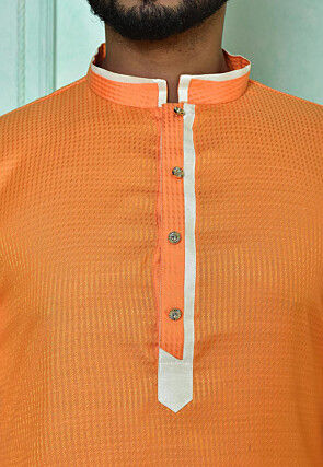 Woven Cotton Jacquard Kurta in Orange