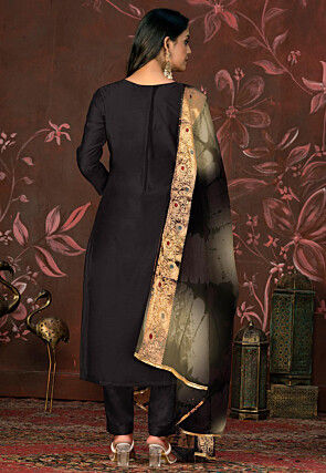 Woven Cotton Jacquard Pakistani Suit in Black