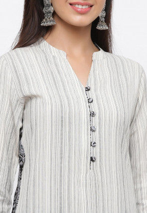 Woven Cotton Jacquard Straight Kurta in Off White