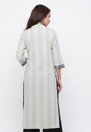 Woven Cotton Jacquard Straight Kurta in Off White