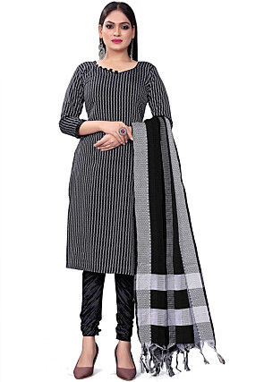 Woven Cotton Jacquard Straight Suit in Black