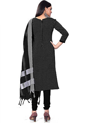 Woven Cotton Jacquard Straight Suit in Black