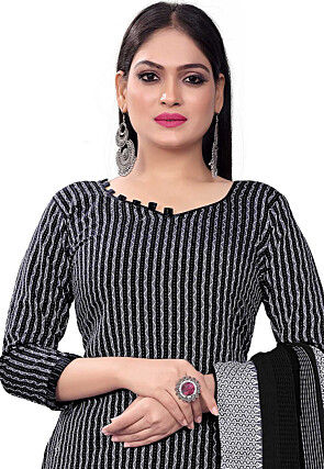 Woven Cotton Jacquard Straight Suit in Black