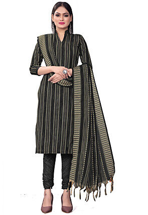 Woven Cotton Jacquard Straight Suit in Black