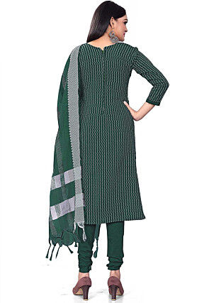 Woven Cotton Jacquard Straight Suit in Dark Green
