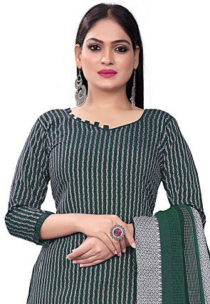 Woven Cotton Jacquard Straight Suit in Dark Green