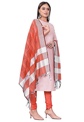 Woven Cotton Jacquard Straight Suit in Orange