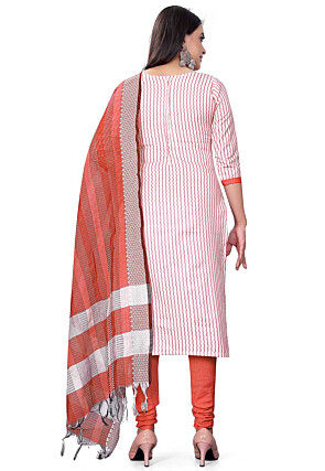 Woven Cotton Jacquard Straight Suit in Orange