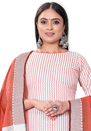 Woven Cotton Jacquard Straight Suit in Orange