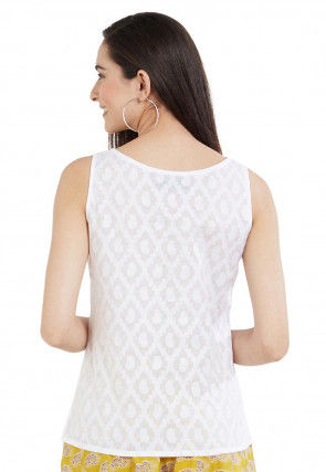 Woven Cotton Jacquard Top in Off White