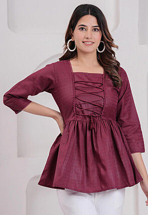 Woven Cotton Jacquard Top in Purple