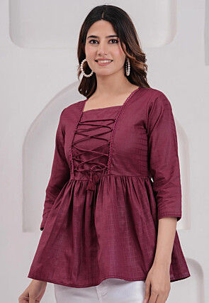 Woven Cotton Jacquard Top in Purple