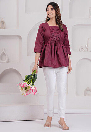 Woven Cotton Jacquard Top in Purple