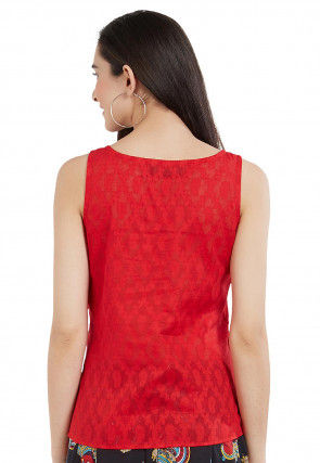 Woven Cotton Jacquard Top in Red