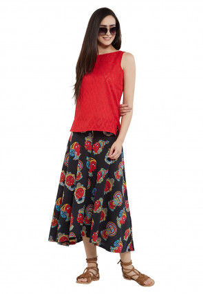 Woven Cotton Jacquard Top in Red