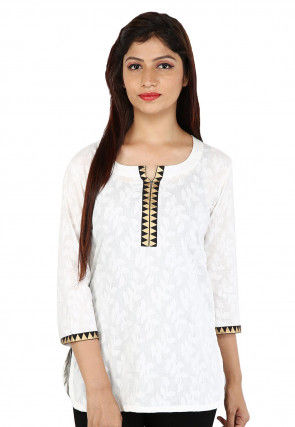 Woven Cotton Jacquard Top in White