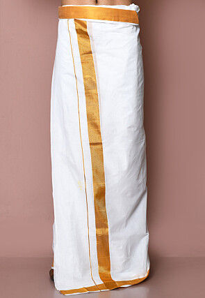 Woven Cotton Kerala Kasavu South Indian Mundu in White