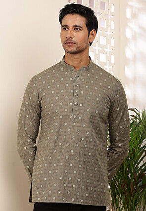 Woven Cotton Kurta in Dusty Green