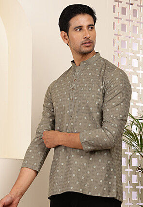 Woven Cotton Kurta in Dusty Green