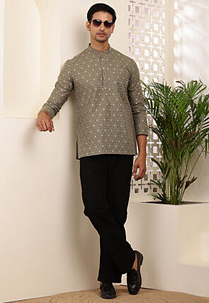 Woven Cotton Kurta in Dusty Green