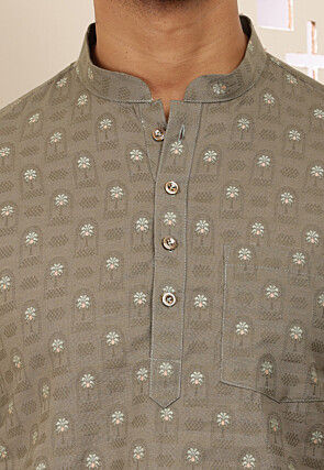 Woven Cotton Kurta in Dusty Green