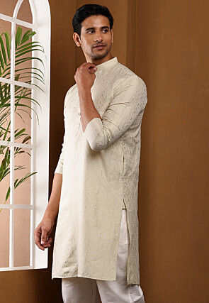 Woven Cotton Kurta in Off White