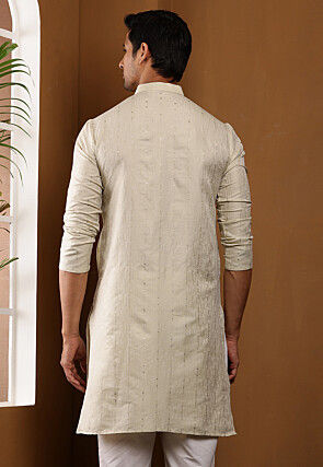 Woven Cotton Kurta in Off White