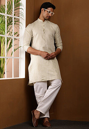 Woven Cotton Kurta in Off White