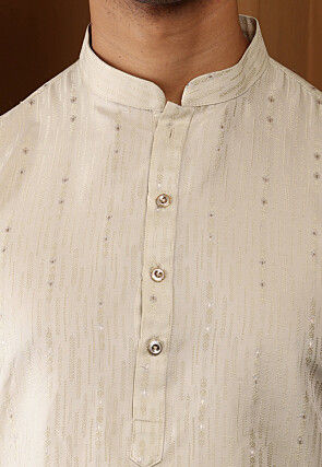 Woven Cotton Kurta in Off White