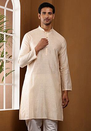 Woven Cotton Kurta in Off White