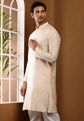 Woven Cotton Kurta in Off White