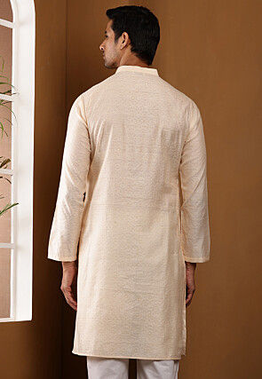 Woven Cotton Kurta in Off White